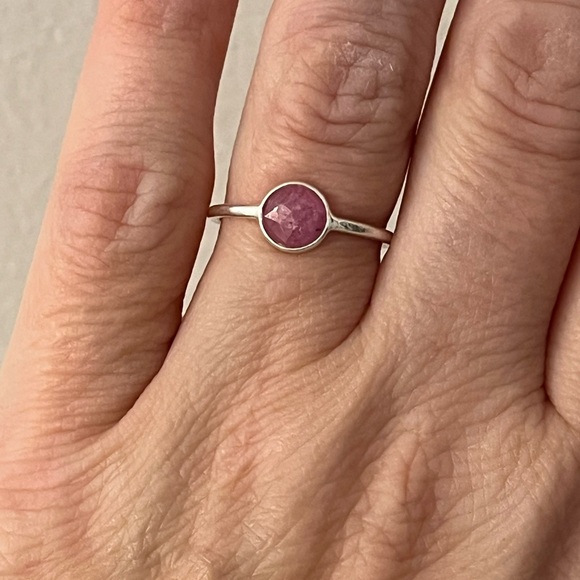 Solid 925 Sterling Silver Strawberry Quartz Gemstone Stacker Ring Size 6.75 - Picture 5 of 8